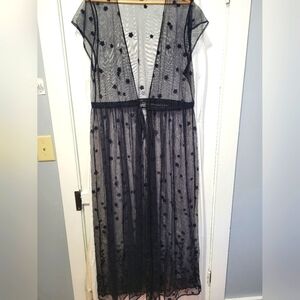 Torrid black mesh duster with floral embroidery size 1/2